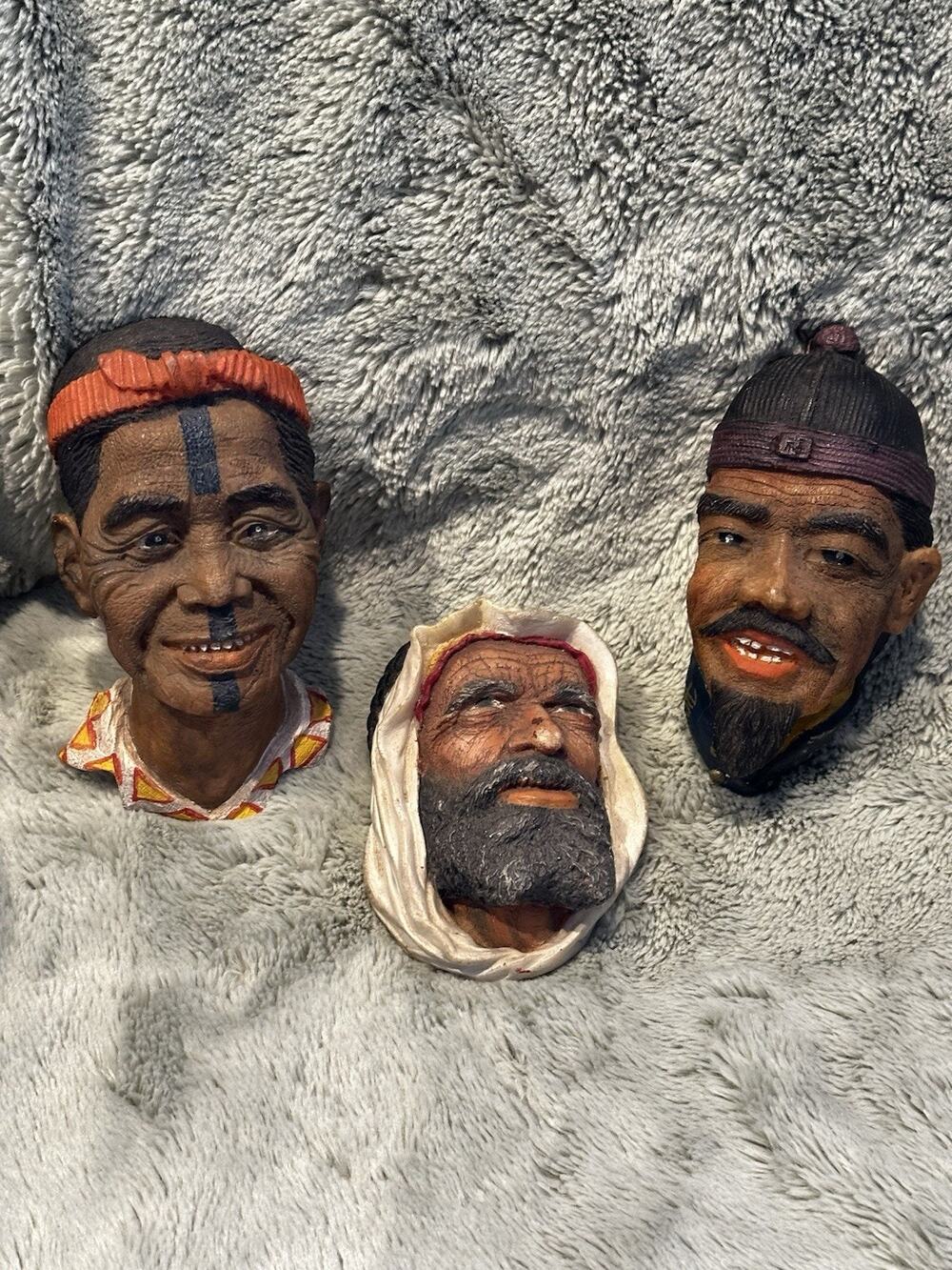 Vintage Lot Of 3 Bossons Heads Chalkware England 1950’s 1960's Collectible